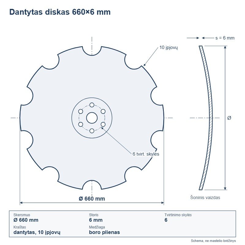 Dantytas diskas 660×6 mm – techninis brėžinys