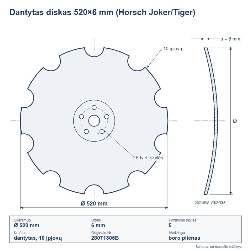 Diskas 520×6 mm, 5 skylės (28071305B)