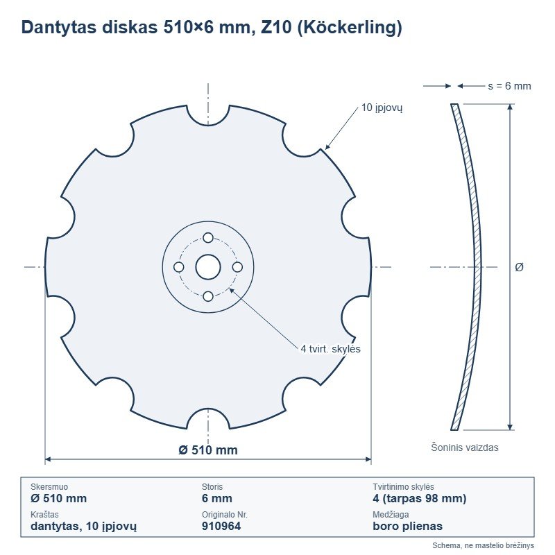 Dantytas diskas Z10 510×6 mm, 4 skylės