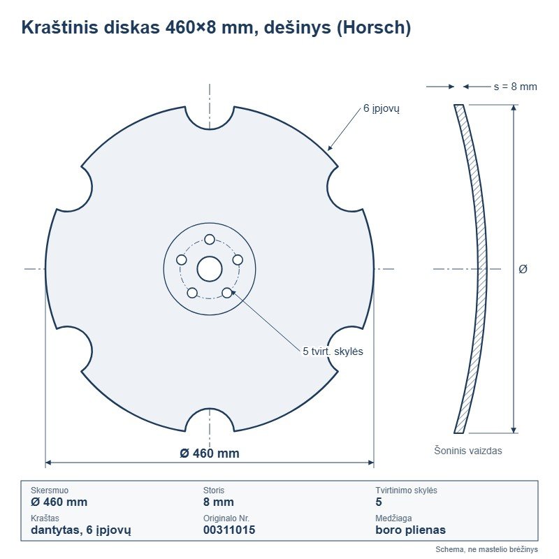 Kraštinis diskas 460×8 mm, dešinys