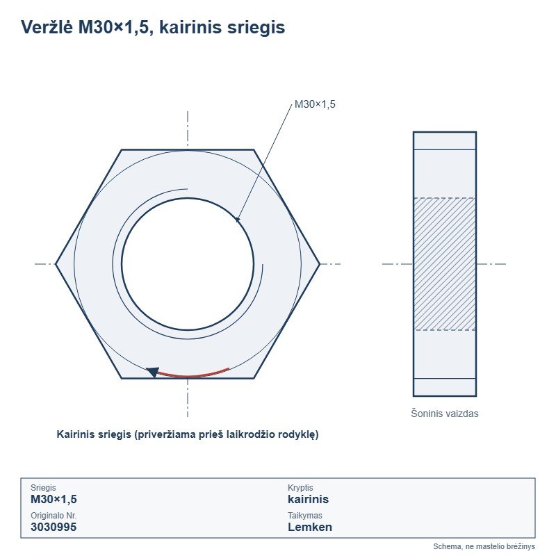 Veržlė M30×1,5 kairinė
