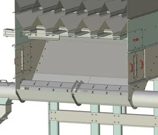 Grūdų džiovyklos iškrovimo sekcija su pneumatine pavara